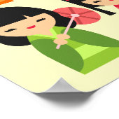 Niedliches japanisches Kokeshi-Puppsmuster Poster (Ecke)