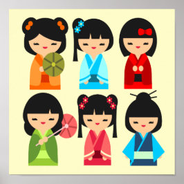 Niedliches japanisches Kokeshi-Puppsmuster Poster