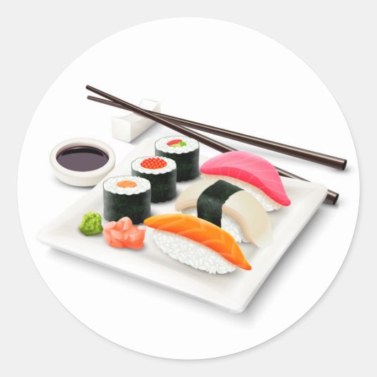 Niedliches japanisches Sushi Runder Aufkleber (Vorderseite)