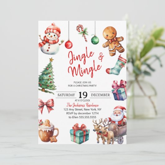 Niedliches Jingle & Mingle Party Einladung (Stehend Vorderseite)