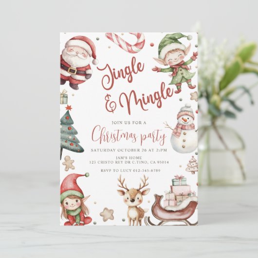 Niedliches Jingle & Mingle Party Einladung (Stehend Vorderseite)