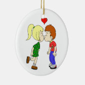 Niedliches Junge Mädchen küsst Cartoon Keramik Ornament (Rechts)