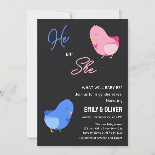 Niedliches Junge oder Mädchen Geschlecht offenbare Einladung (Vorderseite)