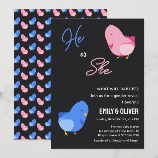 Niedliches Junge oder Mädchen Geschlecht offenbare Einladung (Vorne/Hinten)