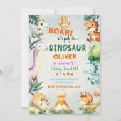 Niedliches Junge Party wie ein Dinosaurier Geburts Einladung (Vorderseite)