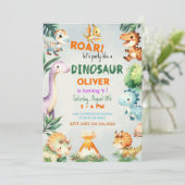 Niedliches Junge Party wie ein Dinosaurier Geburts Einladung (Stehend Vorderseite)