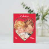 Niedliches Junge und Mädchen Herz Vintag Valentine Postkarte (Stehend Vorderseite)