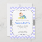 Niedliches Jungen-Baby-Duschen-, Blaues und Einladung (Vorderseite)