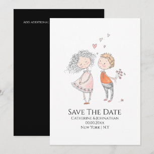 Niedliches Jungenmädchen zeichne in Liebe Spaß läs Save The Date