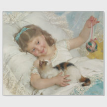 Niedliches junges Mädchen, das mit ihrer Hauskatze