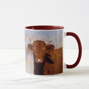 Niedliches junges rotes Kuh-Vieh mit Horn-Western Tasse