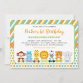 Niedliches Jungle Baby Animals Safari 1. Geburtsta Einladung (Vorderseite)