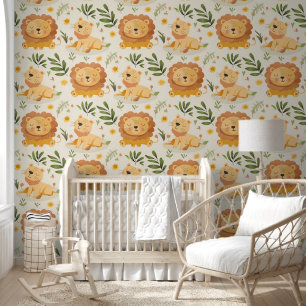 Niedliches Jungle Lion Baby Kinderzimmer Tapete