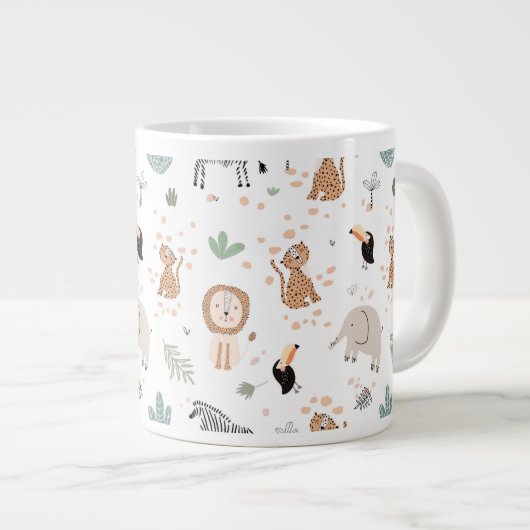 Niedliches Jungle-Regenwald-Muster Jumbo-Tasse (Vorderseite Rechts)