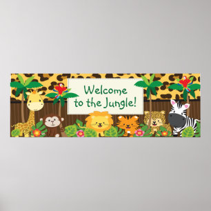 Niedliches Jungle Safari Animals Baby Showbanner Poster