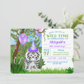 Niedliches Jungle White Tiger Kindergeburtstag Par Einladung (Stehend Vorderseite)