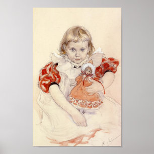 Niedliches Jungmädchen mit Puppe (Kinderkunst) Poster