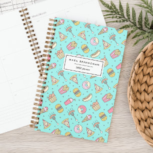 Niedliches Junk Food-Muster in Aqua PERSONALISIE Planer