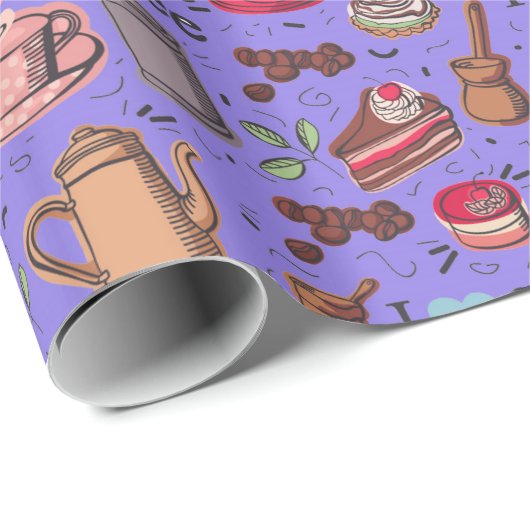 Niedliches Kaffee- und Kuchendesign Geschenkpapier (Rolleneckpunkt)