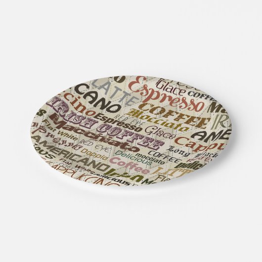 Niedliches Kaffeewort Party Pappteller (Schrägansicht)