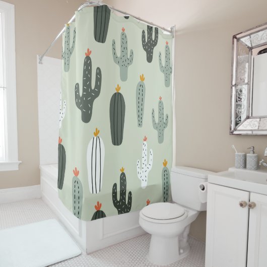 Niedliches Kakti-nahtloses Muster, Hintergrund mit Duschvorhang (Beispiel)