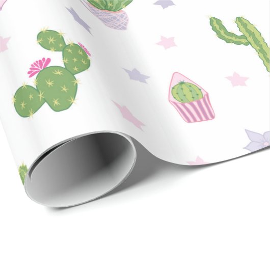 Niedliches Kaktus-Farbpapier und Weißpapier Geschenkpapier (Rolleneckpunkt)
