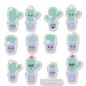 Niedliches Kaktus Lila grünes Set Aufkleber (Vorderseite)