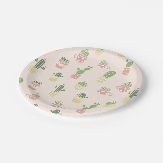 Niedliches Kaktus-Muster Pappteller (Schrägansicht)
