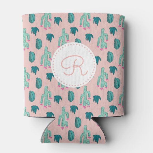 Niedliches Kaktus Zeichnend Muster | Monogramm Dosenkühler (Rückseite)