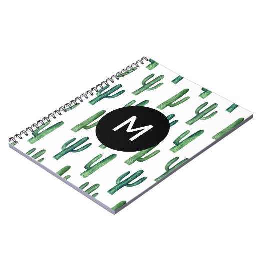 Niedliches Kaktusmuster in Aquarell. Monogramm Notizblock (Linke Seite)