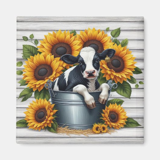 Niedliches Kalb in Metalleimer mit kräftigen Sonne Magnet (Vorne)