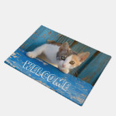 Niedliches Kaliko-Katzen-Kätzchen-lustiges Fußmatte (Schrägansicht)