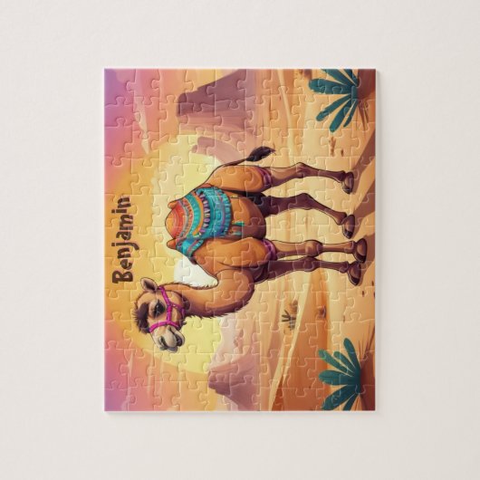 Niedliches Kamel in der Wüste Personalisierte Kind Puzzle (Vertikal)