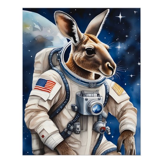 Niedliches Kangaroo im Astronauten Anzug im Weltra Poster (Vorderseite)