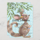 Niedliches Kangaroo und Joey Blue Baby Dusche Einl Einladung (Vorne/Hinten)