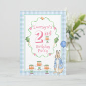 Niedliches Kaninchen 2. Rosa Geburtstagsparty Einladung (Stehend Vorderseite)