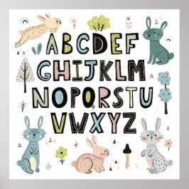 Niedliches Kaninchen ABC Alphabet Briefe Erziehung Poster
