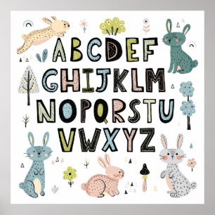 Niedliches Kaninchen ABC Alphabet Briefe Erziehung Poster