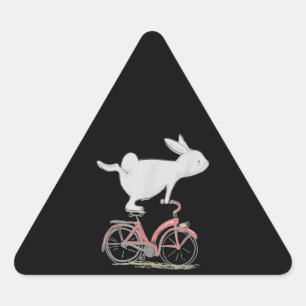 Niedliches Kaninchen auf dem Fahrrad Fahrrad Dreieckiger Aufkleber