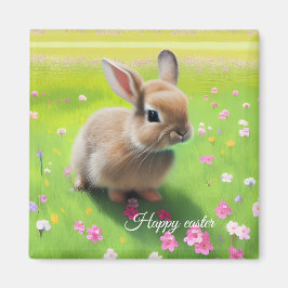 Niedliches Kaninchen auf einer Blume-Wiese Magnet