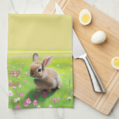 Niedliches Kaninchen auf einer Blume-Wiese, Ostern Geschirrtuch (Viertel Falte)