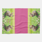 Niedliches Kaninchen auf einer Blume-Wiese, Ostern Geschirrtuch (Horizontal)