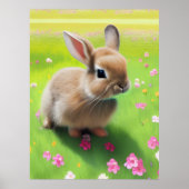 Niedliches Kaninchen auf einer Blume-Wiese Poster (Vorne)