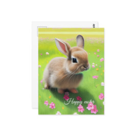 Niedliches Kaninchen auf einer Blume-Wiese Postkarte