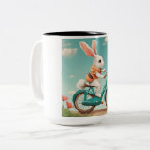 "Niedliches Kaninchen auf Fahrrad-Tasse" Zweifarbige Tasse (Vorderseite Links)