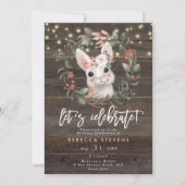 niedliches Kaninchen-Blumenbasen feiern wir Geburt Einladung (Vorderseite)