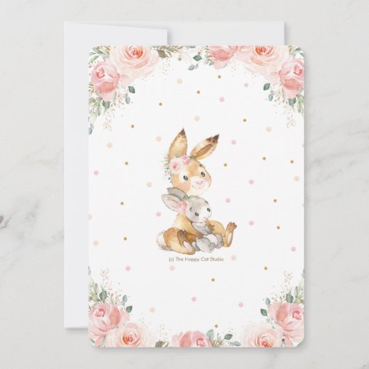 Niedliches Kaninchen Blush Pink Blues Bloral Baby  Einladung (Rückseite)