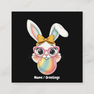 Niedliches Kaninchen Bunny Blowble Gum Happy Oster Quadratische Visitenkarte