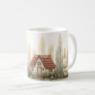 Niedliches Kaninchen, Cottage, Pilze Märchen Kunst Kaffeetasse