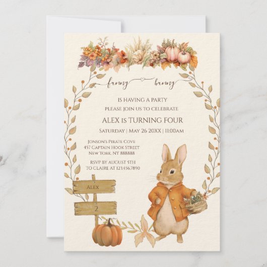 Niedliches Kaninchen Fall Geburtstag Einladung (Vorderseite)